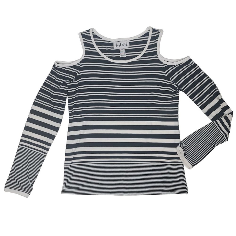 Joseph Ribkoff cold shoulder black and white stripped sweater size 6